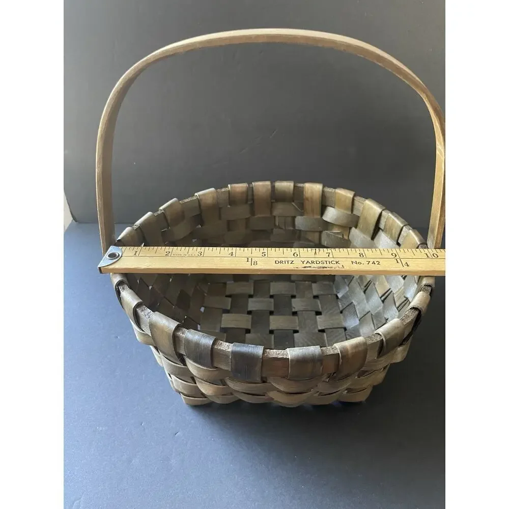 Vtg Gathering Basket Vegetable Slat Wood Woven Handcrafted Farmhouse Cottage
